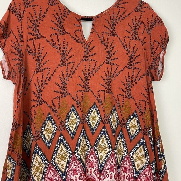 Allison Joy Pala V Top Orange Keyhole Flowy Floral Top Size Large - Picture 2 of 8